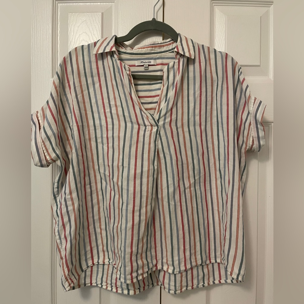 Madewell Park Popover Shirt in Rainbow Stripe